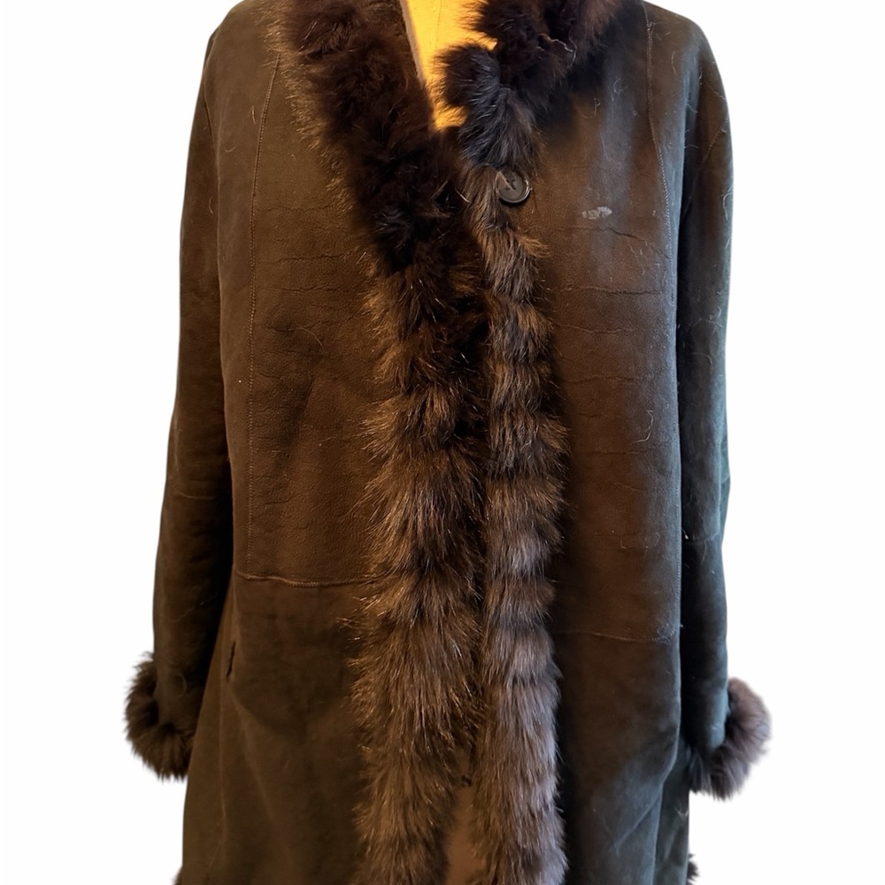 Stefania Sarle Black Nubuck 100% Genuine Shearling Coat